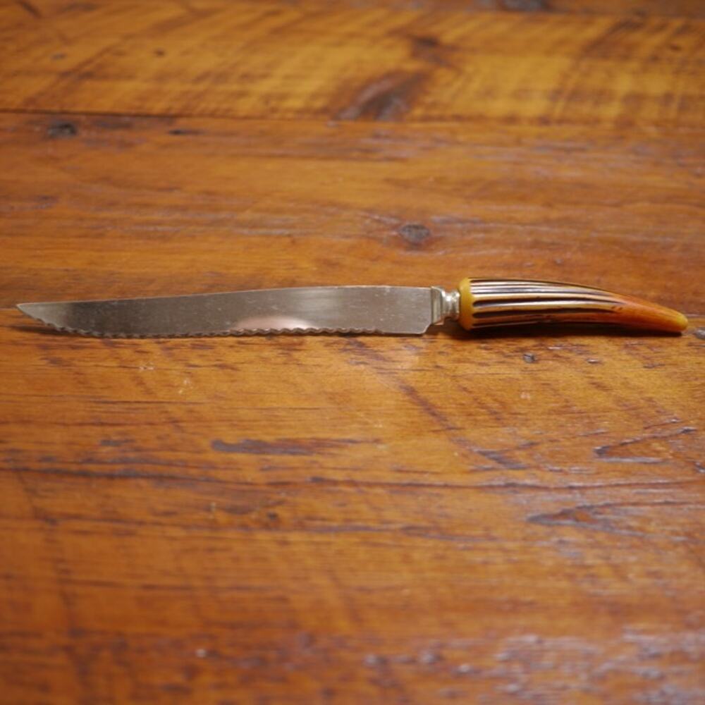 Vintage Sheffield England Stainless Steel Kitchen Serrated Faux Antler Knife